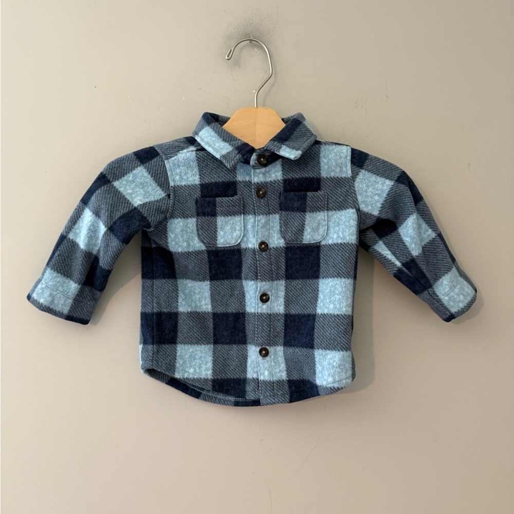 $11 ADD ON Old Navy Blue Plaid Shacket 6-12M Fleece‎ Zara